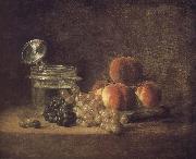 Jean Baptiste Simeon Chardin Cold peach fruit baskets with wine grapes Spain oil painting reproduction